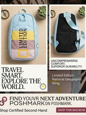 National Geographic Pastel Blue Sling Bag with Yellow and Pink Panels